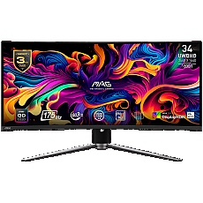 MSI MAG 341CQP QD-OLED Curved Gaming Monitor, 34" 175Hz, UWQHD (3440x1440) 21:9, QD-OLED, 1800R, 0.03ms, 250nits, 1500000:1, 178/178, AMD FreeSync Premium Pro, Adjustable Stand, 1x DP, 2x HDMI, 1x Type-C, 1x Headphone out, USB Hub, 3Y