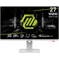 MSI MAG 274QRFW Gaming Monitor, 27" 180Hz, WQHD (2560x1440) 16:9, Rapid IPS Anti-glare, 1ms, 400nits, 1000:1, 178/178, AMD FreeSync, DisplayHDR 400, Adjustable Stand, 1x DP, 2x HDMI, 1x Headphone out, White, 3Y Warranty