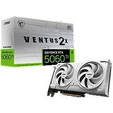 MSI Video Card NVIDIA GeForce RTX 5060 Ti 16G VENTUS 2X OC WHITE PLUS, 16GB GDDR7, 128-bit, 2602 MHz Boost, 4608 CUDA Cores, PCIe 5.0 (x8), 3x DP 2.1b, HDMI 2.1b, RAY TRACING, Dual Fan, 180W TDP, 8-pin PCIe Power, G-SYNC, 2-Slot, 3Y