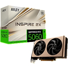 MSI Video Card NVIDIA GeForce RTX 5060 8G INSPIRE 2X OC, 8GB GDDR7, 128-bit, 2535 MHz Boost, 3840 CUDA Cores, PCIe 5.0 (x8), 3x DP 2.1b, HDMI 2.1b, RAY TRACING, Dual Fan, 145W TDP, 8-pin PCIe Power, G-SYNC, 2-Slot, 3Y