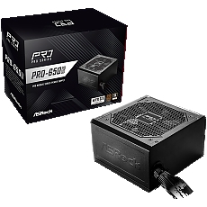 Asrock PRO-650B, 650W, 80 Plus BRONZE, Non Modular PSU, 1x EPS 12V CPU(4+4pin), 2x PCIe (6+2pin), 2x 4-pin connectors, 4x SATA, OCP, SCP, OVP, UVP, OTP, OPP protections, 120 mm Fan, ATX 3.1, 3Y warranty