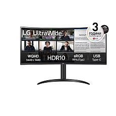 LG 34WR55QK-B 34" UltraWide AG , Curved 21:9 VA Panel, 5ms, 3000:1, 300 cd/m2, WQHD 3440x1440, HDR10, sRGB 99% , USB type-C 65W , 100Hz, HDMI, DisplayPort, PBP, Height Adjustable, Tilt, Reader Mode, Headphone Out, Black