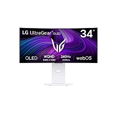 LG 34GX90SA-W, 34", OLED UltraGear 21:9 Curved Smart, IPS 0.03 ms, WQHD (3440x1440), 240Hz, HDR 10, 1500000:1, 250 cd/m2, DCI-P3 98.5%, USB 3.0, VRR, Free-sync, G-Sync, USB-C, PD 65W, HDMI, DP, PBP, Speakers, LG Switch, Height, Swivel, Tilt, White