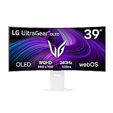 LG 39GX90SA-W, 39", OLED UltraGear 21:9 Curved Smart, IPS 0.03 ms, WQHD (3440x1440), 240Hz, HDR 10, 1500000:1, 250 cd/m2, DCI-P3 98.5%, USB 3.0, VRR, Free-sync, G-Sync, USB-C, PD 65W, HDMI, DP, PBP, Speakers, LG Switch, Height, Swivel, Tilt, White