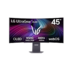 LG 45GX90SA-B, 44.5", OLED UltraGear 21:9 Curved Smart, 0.03 ms, WQHD (3440x1440), 240Hz, HDR 400, 1500000:1, 250 cd/m2, DCI-P3 98.5%, VRR, Free-sync, G-Sync, USB-C, PD 65W, HDMI, DP, PBP, Speakers 7W x2, Bluetooth, LG Switch, Height, Swivel, Tilt, Black