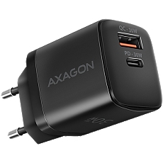 Axagon Sil wallcharger 2x port (USB-A + USB-C), PD3.0/QC4+/PPS/AFC/Apple. 30W total power.