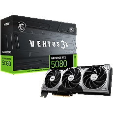MSI Video Card Nvidia GeForce RTX 5080 16G VENTUS 3X OC, 16GB GDDR7, 256bit, Effective Memory Clock: 30000MHz, Boost: 2640 MHz, 10752 CUDA Cores, PCIe 5.0, 3x DP 2.1b, HDMI 2.1b, RAY TRACING, Triple Fan, 1x16pin, 850W Recommended PSU, 3Y