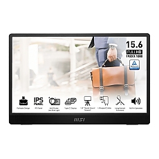 MSI PRO MP161 E2, Portable Monitor, 15.6" FHD IPS, Ultra Slim Design 1.08 cm, Connect with Smartphone, Display Kit app, MSI EyesErgo, Built-in Ergo Fold-out Kickstand, Built-in Speakers 2x 1.5W, 2x USB Type-C (DP 1.2a, 15W PD), mini HDMI, 4ms, 0.75 kg