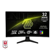 MSI MAG 32CQ6F, 31.5, 180Hz, 0.5ms, Rapid VA, WQHD 2560x1440, Curve 1500R, AG, Adaptive-Sync, DisplayHDR 400, CONSOLE MODE, AI Vision, LBL, 3500:1, DCR 100M:1, 1x DP(1.4), 2x HDMI (2.0b), 1 x Headphone Out, Tilt, VESA, Frameless, 4.8 kg
