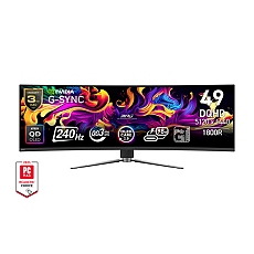 MSI MPG 491CQPX QD-OLED, 0.03ms, 240Hz, OLED, 5120 x 1440 (DQHD), 32:9, CURVE 1800R, G-Sync Compatible, HDR True Black 400, 450 nits, 99% DCI-P3, AR, DP(1.4a), 2xHDMI 2.1, 1xTypeC DP alt. w/PD (98W), USB Hub, Heigh Adj., VESA, Black, 10.6kg