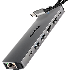 AXAGON HMC-7HX2 USB-C 3.2 Gen 1 hub, 2x USB-A + 1x USB-C, 2x HDMI 4K 60Hz, GLAN, PD 100W, 15cm USB-C cable