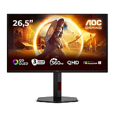 AOC Q27G4SDR, 26.5" QD-OLED, 2560x1440@360Hz, 0.03ms GtG, 1000cd m/2, 1.5M:1, Adaptive Sync, FlickerFree, Low Blue Light, Tilt, Height Adjust, Pivot, Swivel, 2xHDMI, DP, USB hub