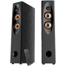 F&D T-60X 2.0 Floorstanding Speakers, 110W RMS ( 55Wx2), 1'' Tweeter + 4'' Speaker + 8'' Subwoofer for each channel, BT/NFC/Optical/AUX/USB/FM/Karaoke function/LED Display/Remote control/Microphone/Wooden, Black