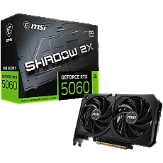 MSI Video Card NVIDIA GeForce RTX 5060 8G SHADOW 2X OC MAX, 8GB GDDR7, 128-bit, 2535 MHz Boost, 3840 CUDA Cores, PCIe 5.0 (x8), 3x DP 2.1b, HDMI 2.1b, RAY TRACING, Metal Backplate, Dual Fan, 145W TDP, 8-pin PCIe Power, G-SYNC, 2-Slot, 3Y