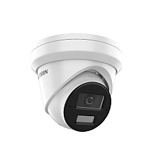 HikVision 2 MP Acusense Smart Hybrid Light Fixed Turret Network Camera, 4 mm, F1.6, IR, White Light up to 30m, H.265+, IP67, built-in arrayed dual-microphone, built-in memory card slot (up to 512GB), 12Vdc/PoE 9W