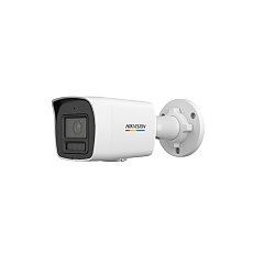 HikVision 4 MP ColorVu with Smart Hybrid Light Fixed Bullet Network Camera, 4 mm, F1.0, IR, White Light up to 30m, H.265+, IP67, built-in microphone, 12Vdc/PoE 7.5W