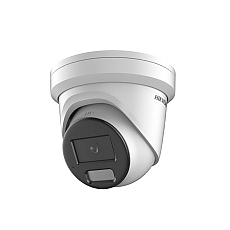 HikVision 4 MP Smart Hybrid Light with ColorVu Fixed Turret Network Camera, 4 mm, F1.0, IR, White Light up to 30m, H.265+, IP67, built-in microphone, built-in memory card slot (up to 512 GB), 12Vdc/PoE 6W
