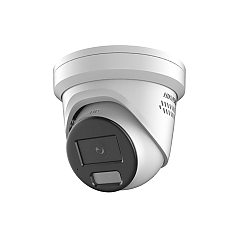 HikVision 4 MP Smart Hybrid Light with ColorVu Fixed Turret Network Camera, 2.8 mm, F1, IR,White Light up to 30m, H.265+, IP67, 130 dB WDR, built-in microphone, built-in speaker, built-in memory card slot (up to 512 GB), 12Vdc/PoE 10.5W
