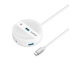 Orico хъб HUB USB3.1 Type-C 4 port - 4 x USB3.0 White, Audio/Mic x 1 - YS4-C3-03-WH-BP