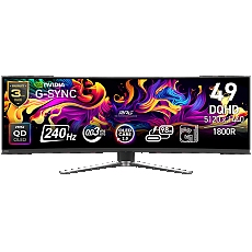MSI MPG 491CQPX QD-OLED Gaming Monitor, 49" 240Hz, DQHD (5120x1440) 32:9, QD-OLED, 0.03ms, 250nits, 3500:1, 178/178, 1800R Curve, G-Sync Compatible, HDR True Black 400, Adjustable Stand, 1x DP, 2x HDMI, 1x Type-C, 1x Headphone out, USB, 3Y Warranty