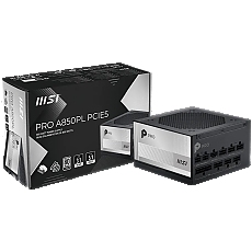 MSI PRO A850PL PCIE5, 850W, 80 Plus Platinum, 120mm Fluid Dynamic Bearing Fan, Protections: OCP/OTP/OPP/SCP/OVP/UVP/SIP/NLO, Dimensions: 150mmx150mmx86mm, 7Y Warranty