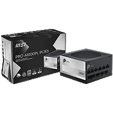 MSI PRO A1000PL PCIE5, 850W, 80 Plus Platinum, 120mm Fluid Dynamic Bearing Fan, Protections: OCP/OTP/OPP/SCP/OVP/UVP/SIP/NLO, Dimensions: 150mmx150mmx86mm, 7Y Warranty