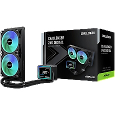 Asrock Challenger 240 Digital, AiO liquid cooler, ARGB, Digital display, 240 mm radiator, AM5, AM4, LGA1851, LGA1700, 90-ACLA36-BAAGA6, Black, 6Y