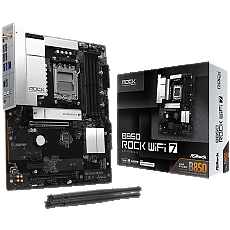 ASROCK MB Desktop B850 Rock WiFi 7, AM5, 4x DDR5, 1x PCIe 5.0 x16, 1x PCIe 4.0 x16, 1x Blazing M.2, 1x Hyper M.2, 4x SATA3, RAID 0, 1, 10, 7.1 CH HD Audio, 1x HDMI, 8x USB 3.2, 8x USB 2.0, 2x USB-C, 2.5G LAN, 2x Wi-Fi 7, BT, 1x HDMI, 1x SPDIF, ATX