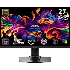 MSI MAG 271QP QD-OLED X28 Gaming Monitor, 26.5", 0.03ms, 280Hz, 2560x1440, G-SYNC, AMD FreeSync Premium Pro, AI Vision, Console Mode, ClearMR 15000, HDR True Black 400, Type-C(15W PD), DP(1.4a), 2xHDMI(2.1), Pivot, Heigh Adj., VESA 100, Black, 8.2kg