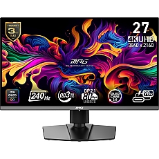 MSI MPG 272URX QD-OLED Gaming Monitor, 26.5", 0.03ms, 240Hz, 3840x2160, G-SYNC, AMD FreeSync Premium Pro, AI Vision, Console Mode, ClearMR 13000, HDR True Black 400, Type-C(98W PD), DP(2.1a), 2xHDMI(2.1), USB Hub, Pivot, Heigh Adj., VESA, Black, 8.1kg
