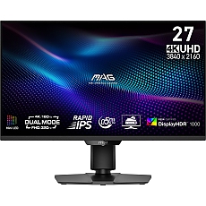 MSI MAG 274UPDF E16M Gaming Monitor, 27", 0.5ms, Dual Mode 320Hz and 4K 160Hz Rapid IPS with Mini-LED, 3840x2160, G-SYNC, AMD FreeSync Premium, AI Vision, Console Mode, HDR 1000, Type-C(15W PD), DP(1.4a), 2xHDMI(2.1), Pivot, Heigh Adj., VESA, Black, 7.5k