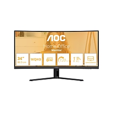 AOC CU34B3E, 34" Curved 1500R, VA, WLED, 3440x1440@120Hz, 4ms GtG, 1ms MPRT, 300cd m/2, 3500:1, 50M:1 DCR, Adaptive Sync, FlickerFree, Low Blue Mode, Tilt, HDMI, DP