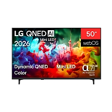 LG 50QNED71B3B., 50" 4K QNED MiniLED Smart TV, 3840x2160, DVB-T2/C/S2, Alpha 7 AI Processor, HDR10 / HLG, webOS 26 ThinQ, VRR / ALLM / HGiG, 4K Super Upscaling, WiFi 5, Bluetooth 5.3, AirPlay 2, LAN, CI, HDMI, AI Sound Pro, Google Cast, 2 pole Stand