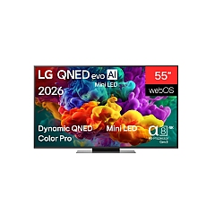 LG 55QNED86B3B, 55" 4K QNED MiniLED Smart TV, 3840x2160, 120Hz Native (VRR 144Hz), DVB-T2/C/S2, Alpha 7 AI Processor, HDR10 / HLG, Dolby Vision, webOS 26 ThinQ, VRR / ALLM / HGiG, 4K Super Upscaling, WiFi 5, Bluetooth 5.3, AirPlay 2, LAN, CI, HDMI, AI