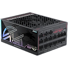 MSI MPG Ai1600TS PCIE5 Power Supply 1600W, 80 PLUS Titanium, Dual PCIe 5.1 Cables, ATX 3.1, Software Sync, 135mm Fan, Fan Stop, OVP/OCP/OTP/OPP/SCP/UVP/SIP/NLO, Braided Cables, Dimensions: 190mmx150mmx86mm, 12Y Warranty