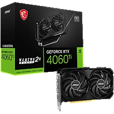 MSI Video Card Nvidia GeForce RTX 4060 TI VENTUS 2X BLACK 16G OC, 16GB GDDR6, 128bit, Boost: 2625 MHz, 18Gbps,  4352 CUDA Cores, PCIe 4 x 16, 3x DP 1.4a, HDMI 2.1a, RAY TRACING, Dual Fan, 1x8pin, 550W Recommended PSU, 3Y