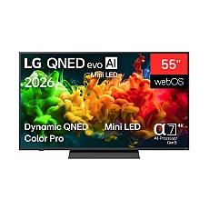 LG 55QNED81B3A, 55" 4K QNED MiniLED Smart TV, 3840x2160, DVB-T2/C/S2, Alpha 7 AI Processor, HDR10/HLG, webOS 26 ThinQ, VRR/ALLM/HGiG, 4K Super Upscaling, WiFi 5, Bluetooth 5.3, AirPlay 2, SPDIF, LAN, CI, HDMI, AI Sound Pro, Google Cast, Motion Booster