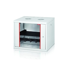 Formrack 19" Wall Mounted rack 12U 555/450mm, removable locking sides, height: 593mm, loading capacity: 100kg., tempered glass door, 19" front rails (back rails optionable)