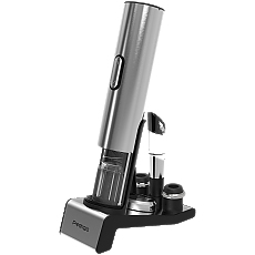Prestigio Garda, smart wine opener, simple operation with 2 buttons, aerator, vacuum stopper preserver, foil cutter, opens up to 50 bottles wihout recharging, premium design, 500mAh battery, Dimensions D 17mm* H 290mm* W100 mm, silver color.