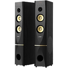 F&D T-88X 2.0 Floorstanding Speakers, 300W RMS (150x2), 1'' Tweeter + 5.25'' Speaker + 10'' Subwoofer for each channel, BT 4.2/HDMI/Optical/Coaxial/AUX/USB/FM/Karaoke function/LED Display/Remote Control/Microphone included/Wooden/Black