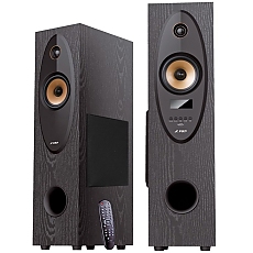 F&D T-35X 2.0 Floorstanding Speakers, 80W RMS (40Wx2), 1'' Tweeter + 4'' Speaker + 8'' Subwoofer for each channel, BT 5.0/AUX/Optical/USB/FM/Karaoke function/LED Display/Remote control/Microphone included/Wooden/Black