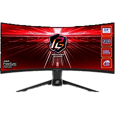 Asrock Curved Gaming Monitor, 34" WQHD(3440x1440) 1500R VA, 165 Hz, 115% sRGB, 3000:1, 550 cd/m², 178º/178º, 1ms (MPRT), Flicker-free, 2x 2W Speakers, 2x HDMI 2.0, 1x DP 1.4, 1x Audio Jack (3.5mm), Wi-Fi Antenna (7 dBi), 3Y