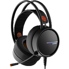 CANYON INTERCEPTOR GH-8A, Gaming headset 3.5mm jack plus USB connector for LED backlight, adjustable microphone and volume control, with 2in1 3.5mm adapter, cable 2M, Black and Orange, 0.36kg