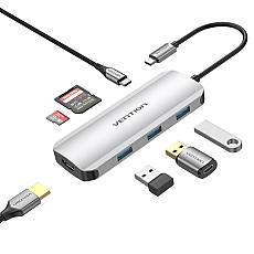 Vention докинг станция Docking Station Type-C - TOJHB - HDMI x 1, USB3.0 x 3, USB-C PD100W x 1, SD/TF