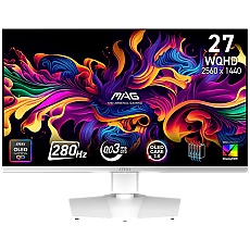 MSI MAG 272QPW QD-OLED X28 Gaming Monitor, 26.5" 280Hz, WQHD (2560x1440) 16:9, Anti-Reflection, 0.03ms, 250nits, 1500000:1, 178/178, G-SYNC Compatible, FreeSync Premium Pro, DisplayHDR True Black 400, Adj. Stand, 1xDP, 2xHDMI, 1xType-C, White, 3Y