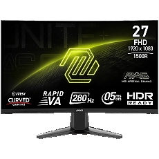 MSI MAG 276CXF Curved Gaming Monitor, 27" 280Hz, FHD (1920x1080) 16:9, Rapid VA Anti-glare, 1500R, 0.5ms, 300nits, 4000:1, 178/178, Adaptive-Sync, HDR Ready, Tilt, 1x DP, 2x HDMI, 1x Headphone out, 3Y Warranty