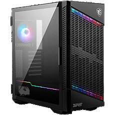 MSI MPG VELOX 100P AIRFLOW, Mid-Tower, ATX/Micro-ATX/Mini-ITX, 2x USB 3.2 Gen 1 Type-A, 1x USB 3.2 Gen 2x2 Type-C, 1x Audio/1x Mic, 4x 120mm Fans (1x ARGB), ARGB Hub, Mesh Front Panel, Vertical GPU Bracket (No Riser Cable Included), Tempered Glass